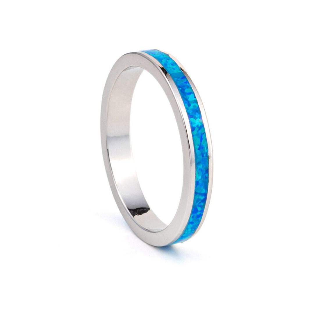 Blue Opal Band Ring – 925 Sterling Silver