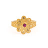 Byzantine Flower Ring in 925 Sterling Silver Gold-Plated with Zircon — Red