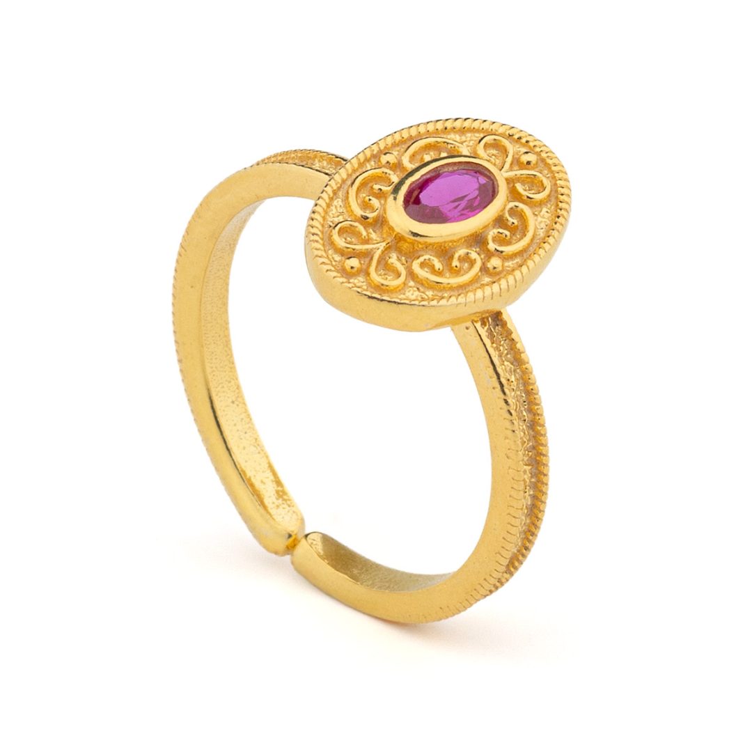 Byzantine Oval Ring in 925 Sterling Silver Gold-Plated with Oval Zircon — Green