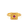 Byzantine Square Ring in 925 Sterling Silver Gold Plated with Zircon — Red