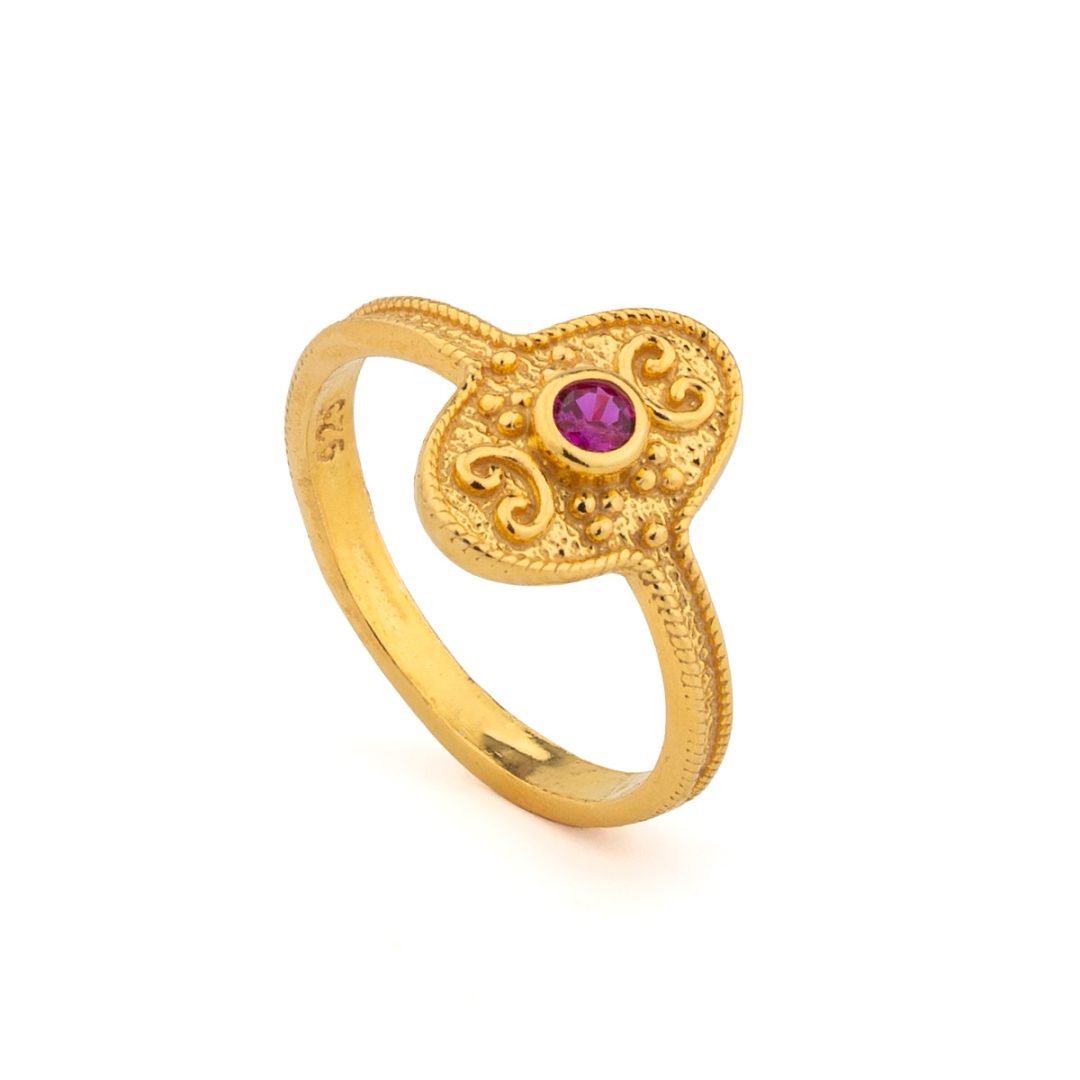 Byzantine Oval Ring in 925 Sterling Silver Gold-Plated with Round Zircon — Blue