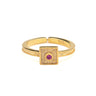 Byzantine Square Ring in 925 Sterling Silver Gold Plated with Round Zircon — Red