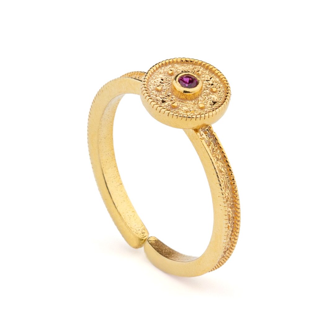 Byzantine Round Simple Ring in 925 Sterling Silver Gold-Plated with Zircon