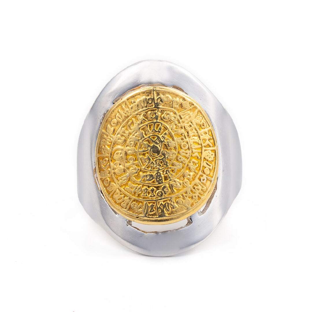 Sterling Silver Gold Plated Minoan Phaistos Disc Ring