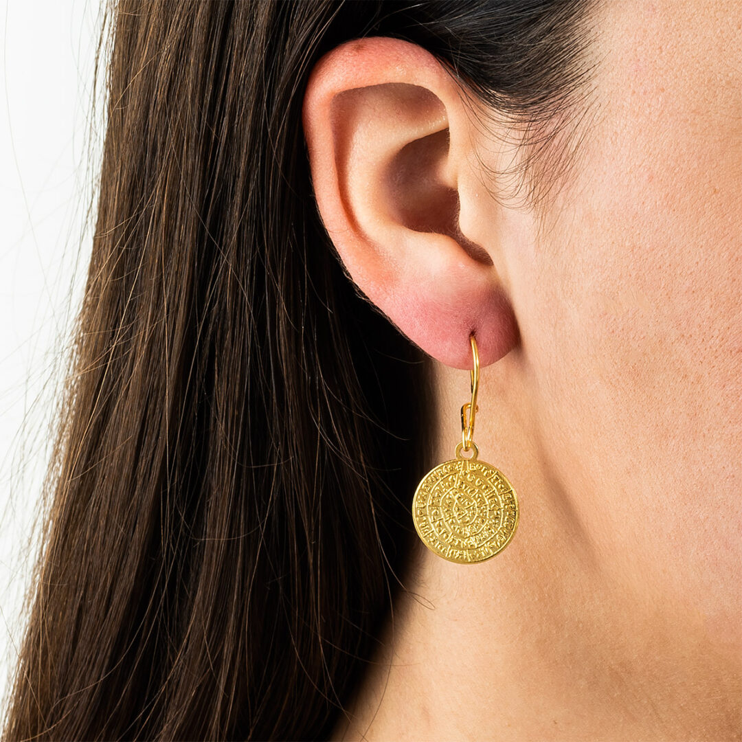 14K Gold Phaistos Disk Dangle Earrings