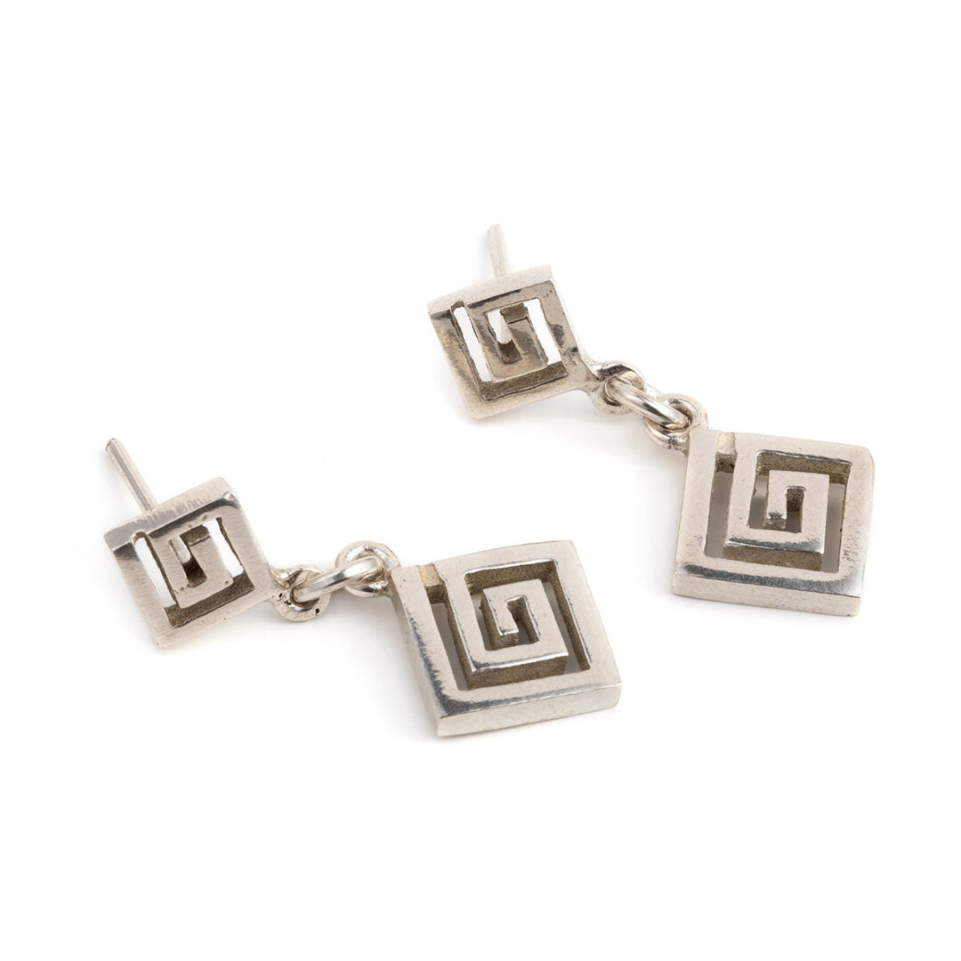 Sterling Silver - Meander Drop Earrings