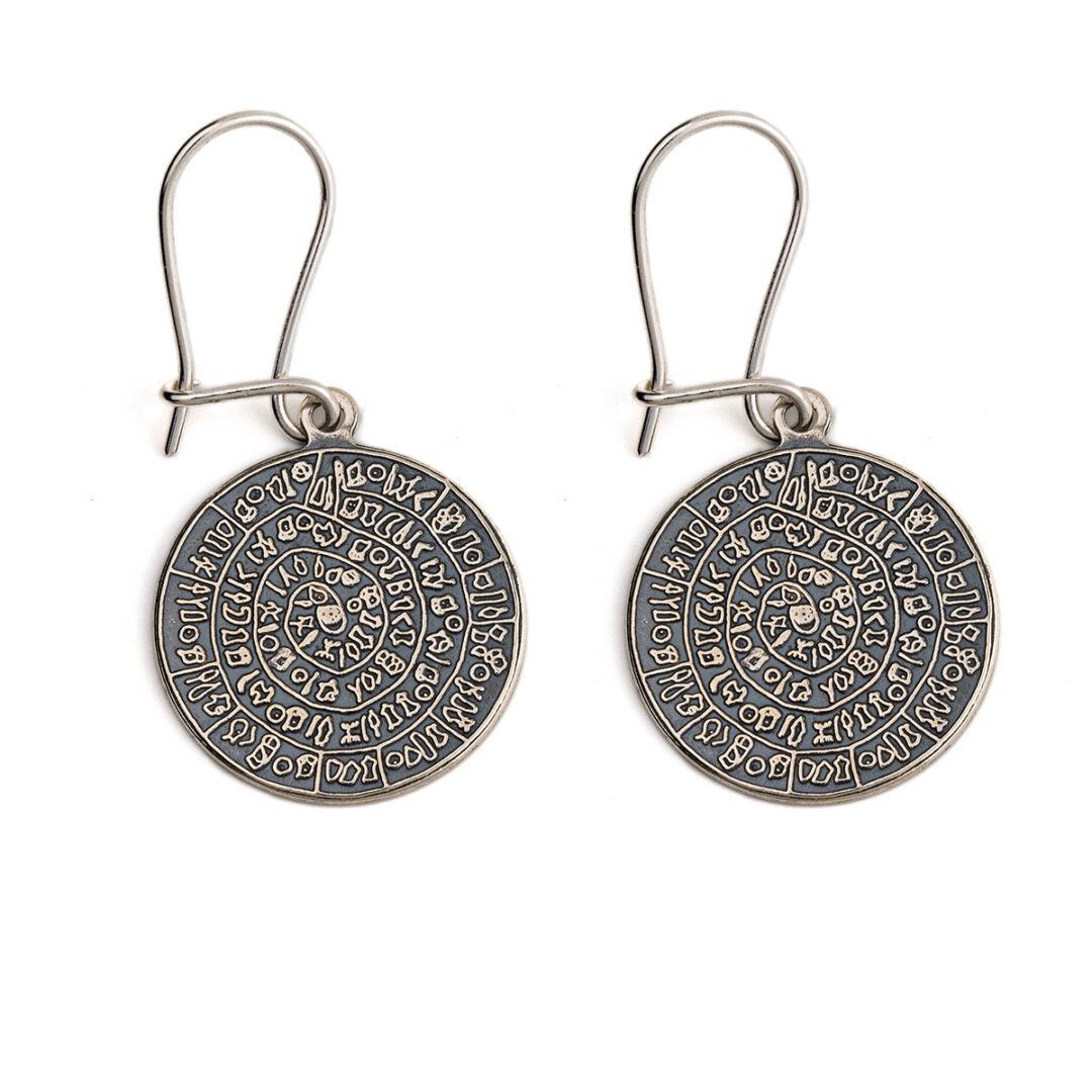 Phaistos Disc Dangle Earrings - 925 Sterling Silver