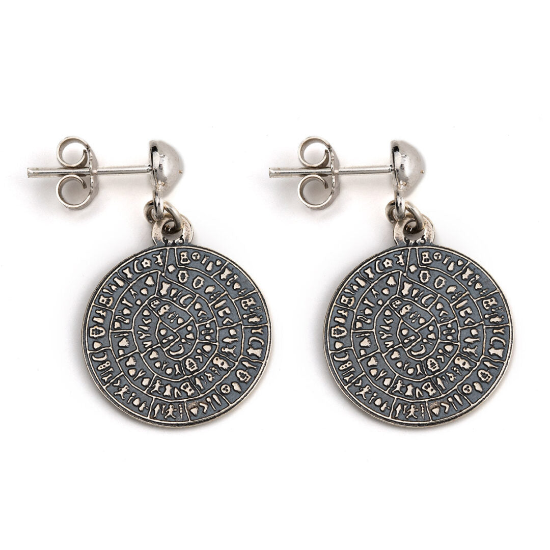 Phaistos Disc Dangle Earrings - 925 Sterling Silver