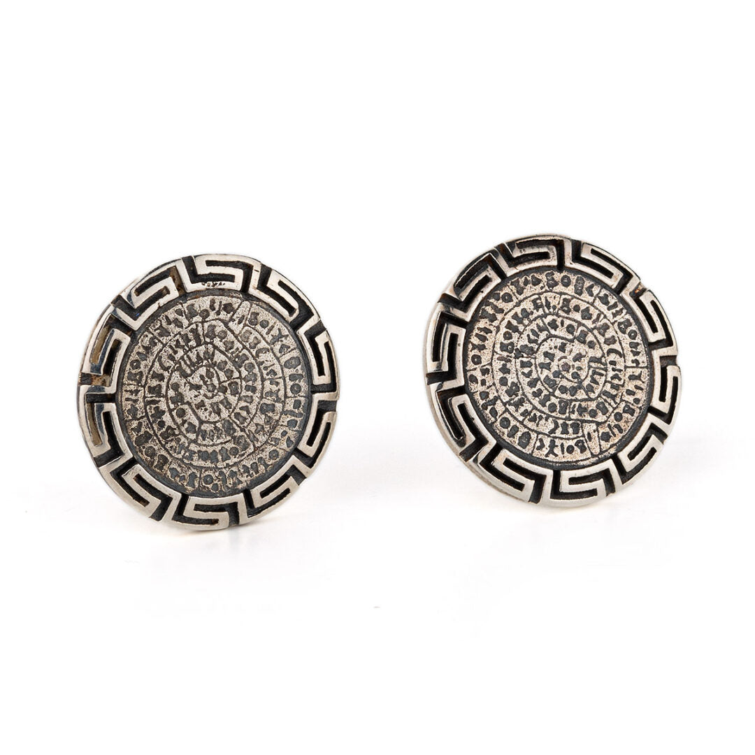 Phaistos Disc Stud Earrings with Meander
