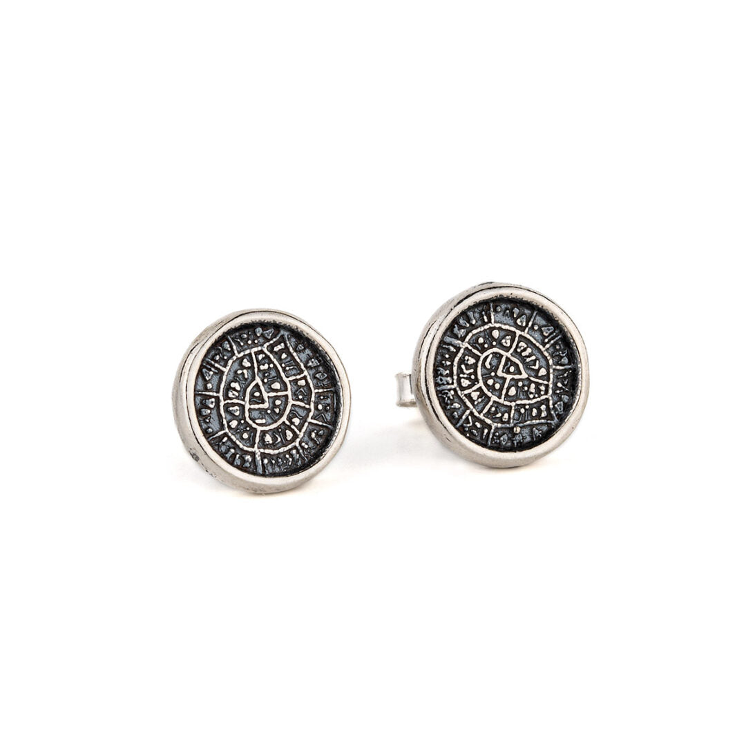 Phaistos Disc Stud Earrings - 925 Sterling Silver