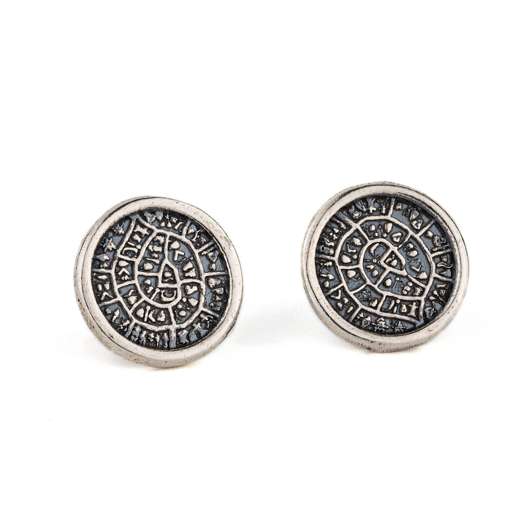 Phaistos Disc Stud Earrings - 925 Sterling Silver