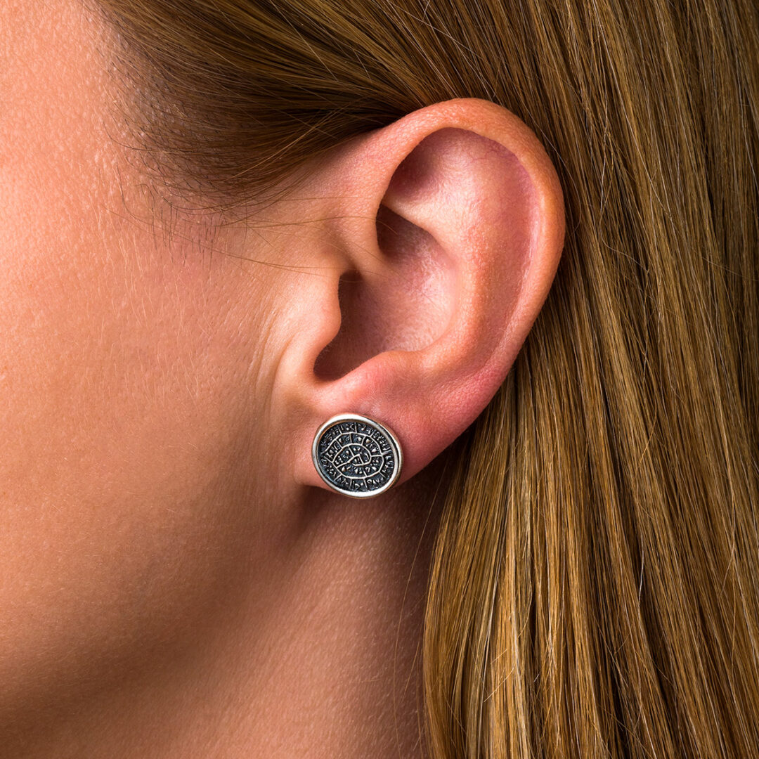 Phaistos Disc Stud Earrings - 925 Sterling Silver