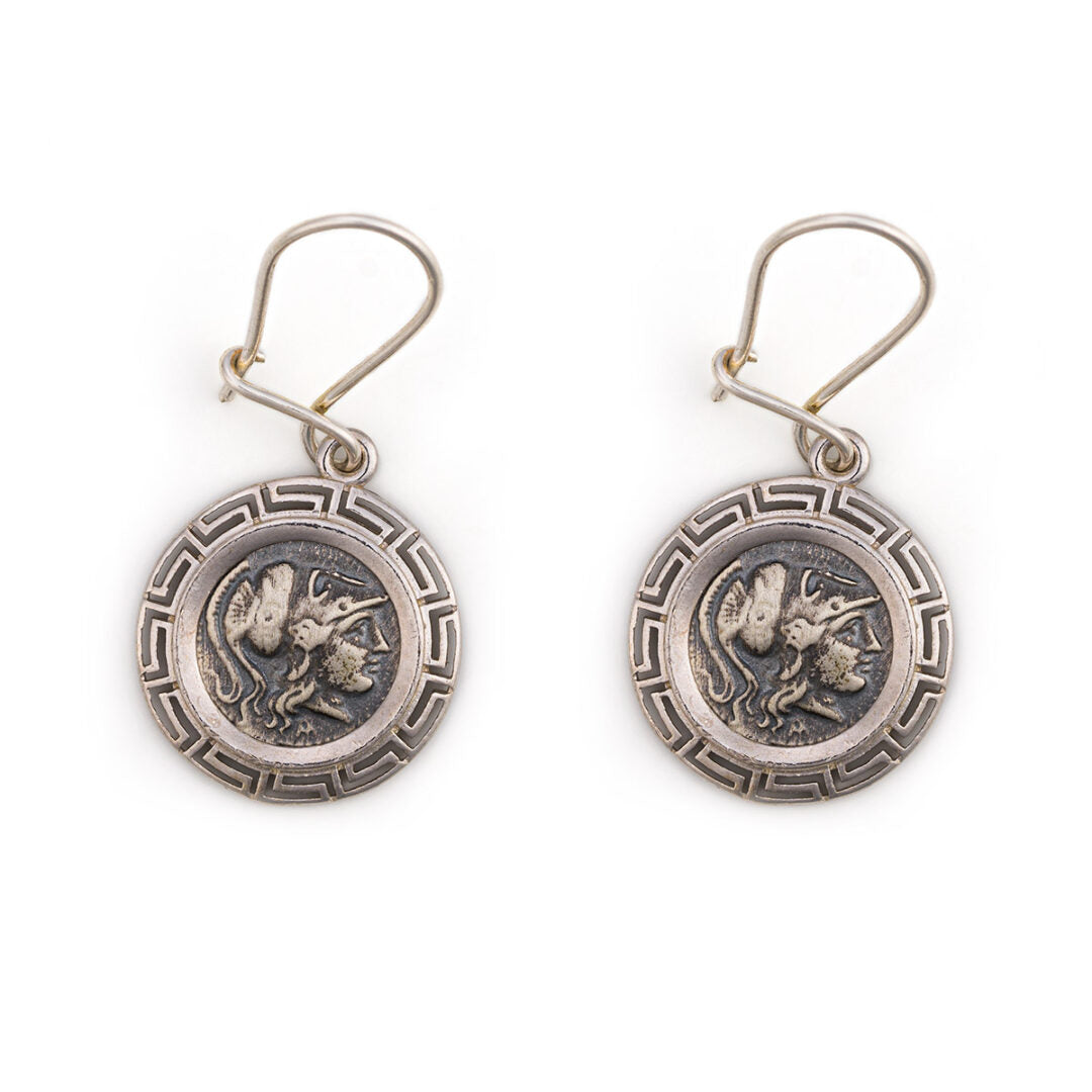 Athena Coin Dangle Earrings - 925 Sterling Silver