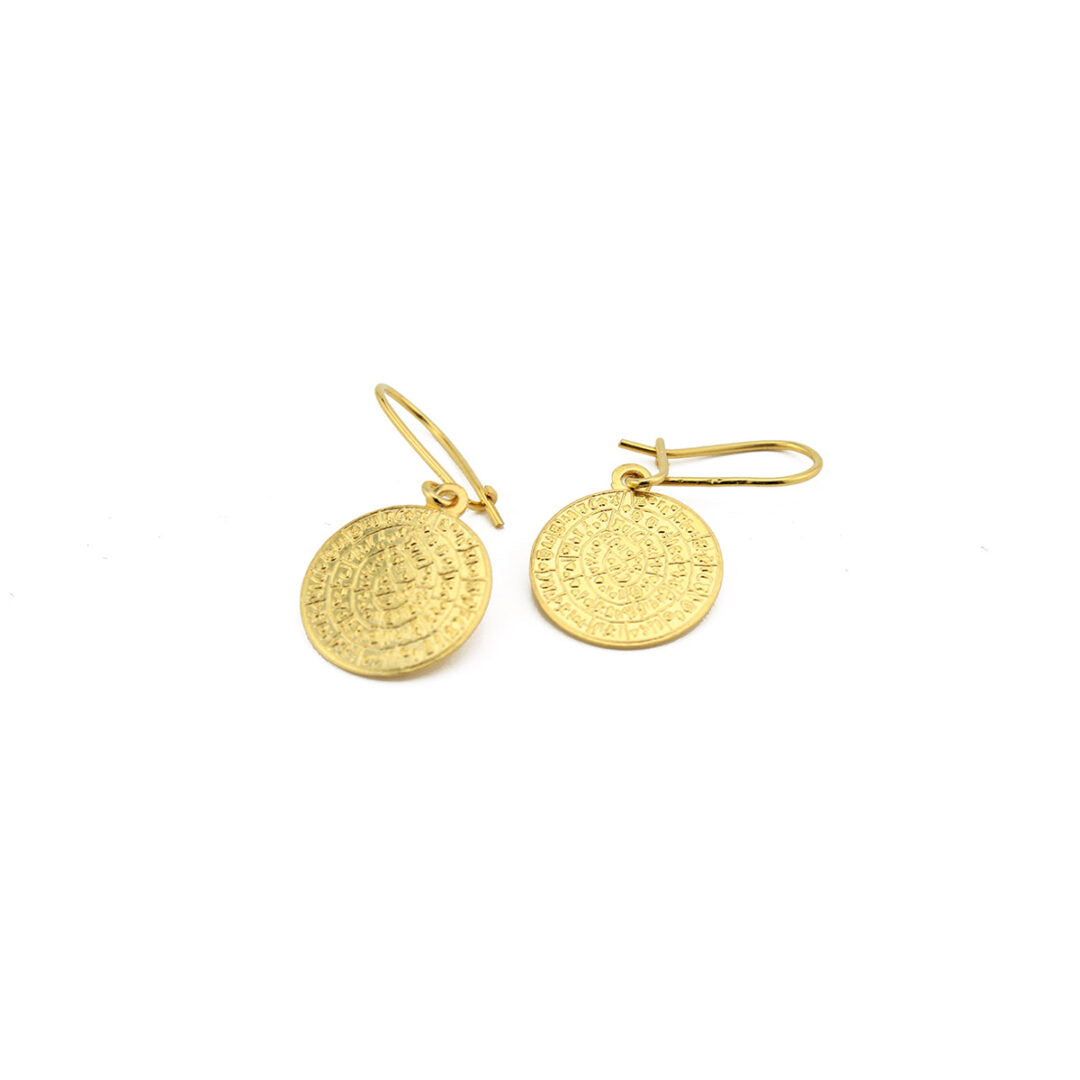Phaistos Disk Earrings - Sterling Silver and Gold Plated
