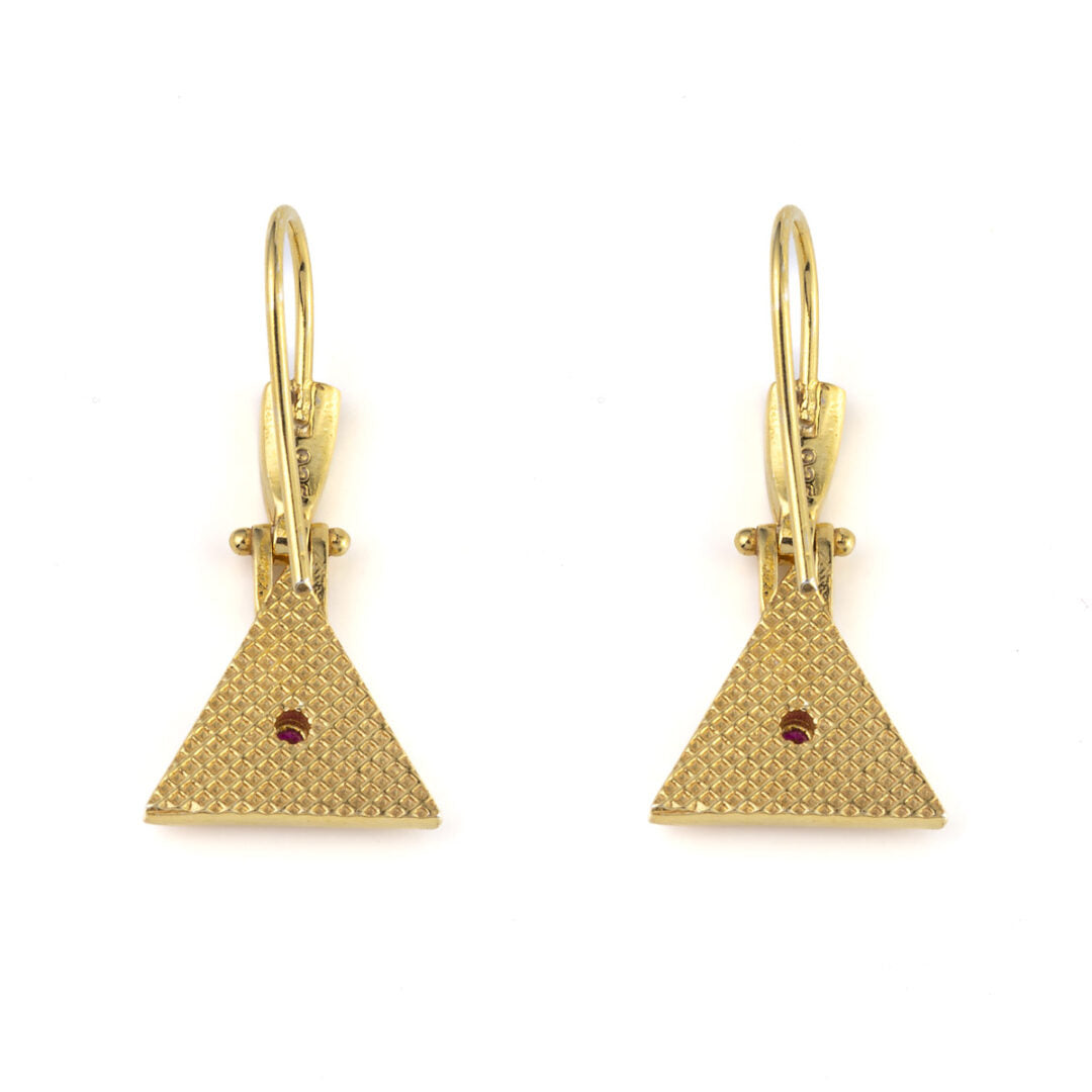Triangle Byzantine Earrings with CZ - Sterling Silver and Gold Plated