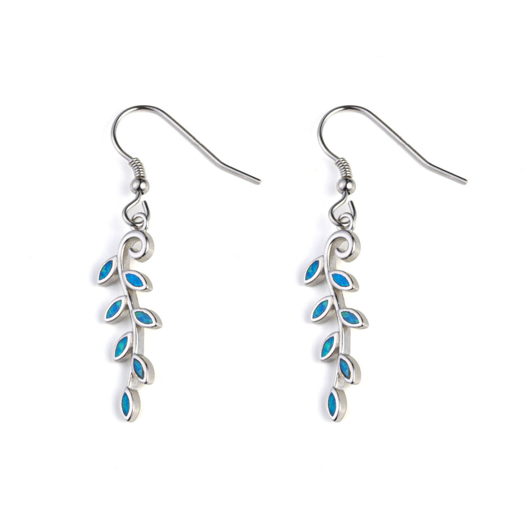 Thin Leaf Opal Earrings - 925 Sterling Silver