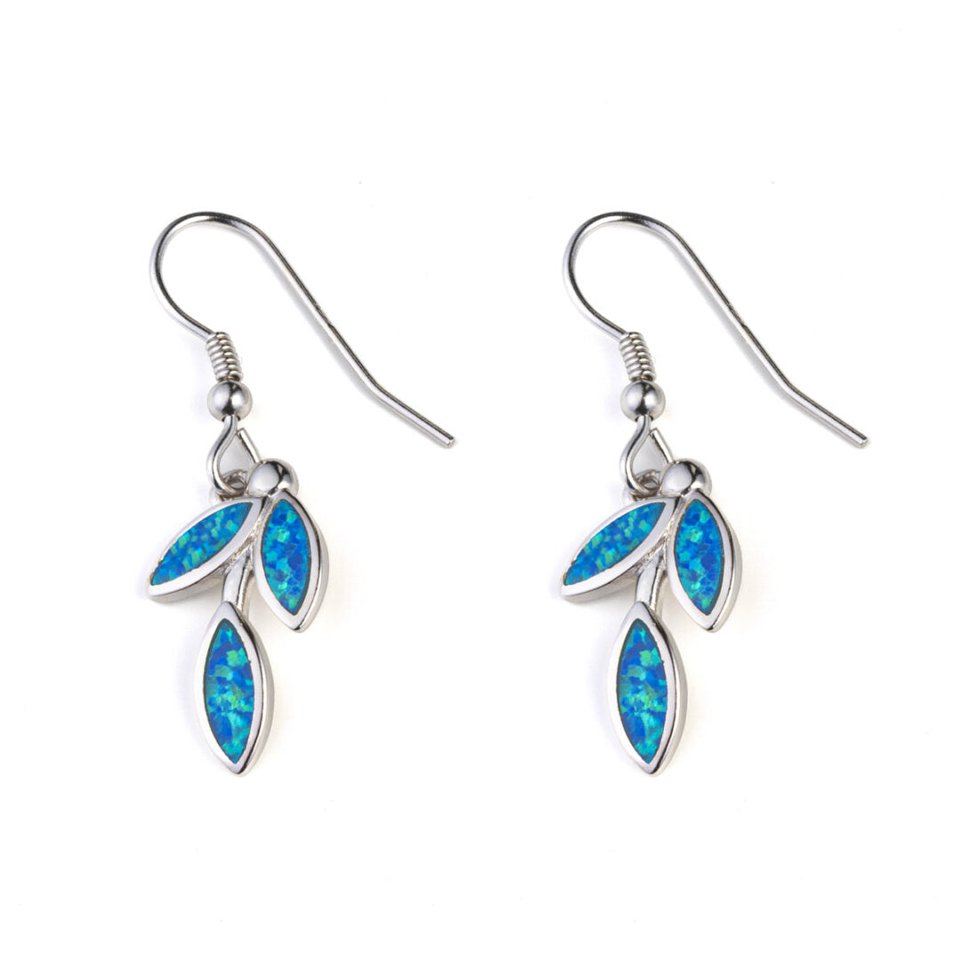 Leaf Opal Dangle Earrings - 925 Sterling Silver
