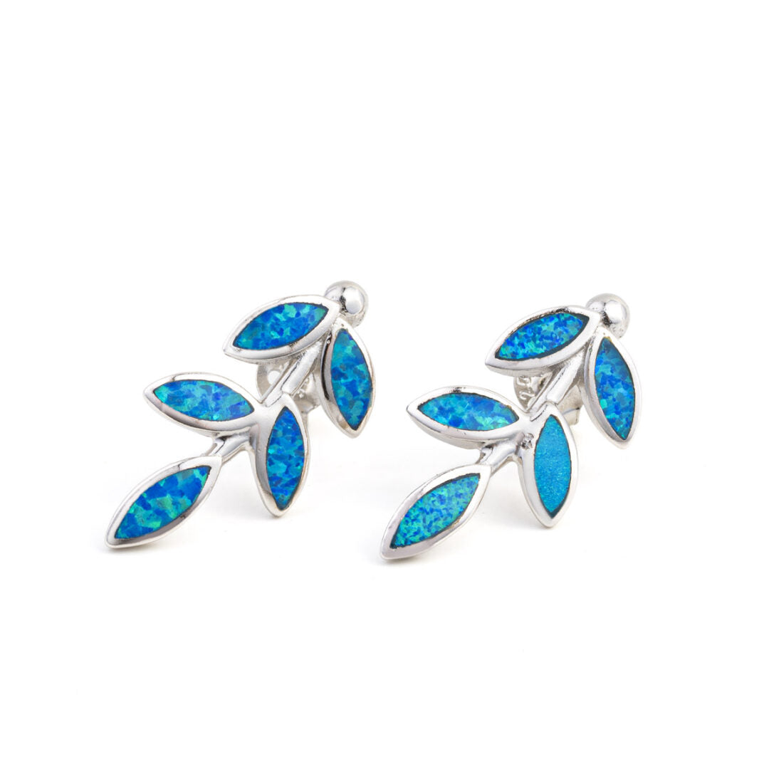 Stud Leaf Opal Earrings - 925 Sterling Silver