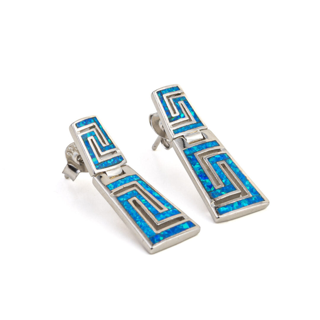 Blue Opal Meander Earrings - 925 Sterling Silver