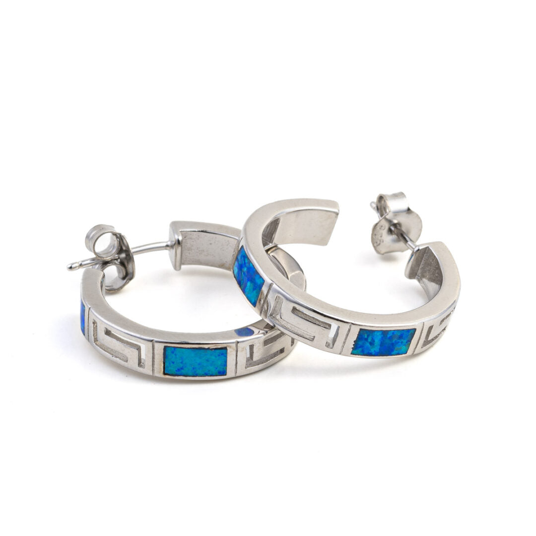 Meander Opal Hoop Earrings – 925 Sterling Silver