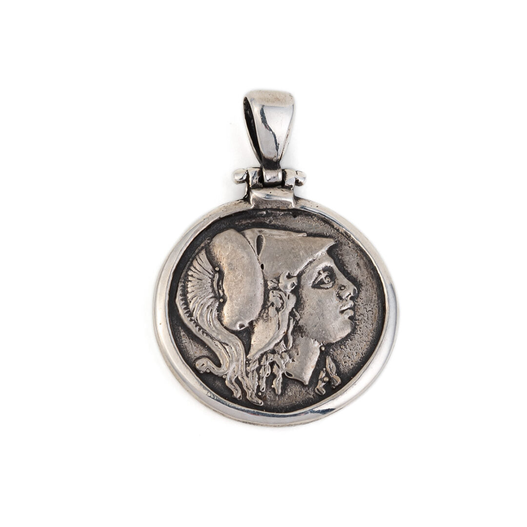 Athena Greek Goddess Coin Pendant - Sterling Silver and Gold Plated