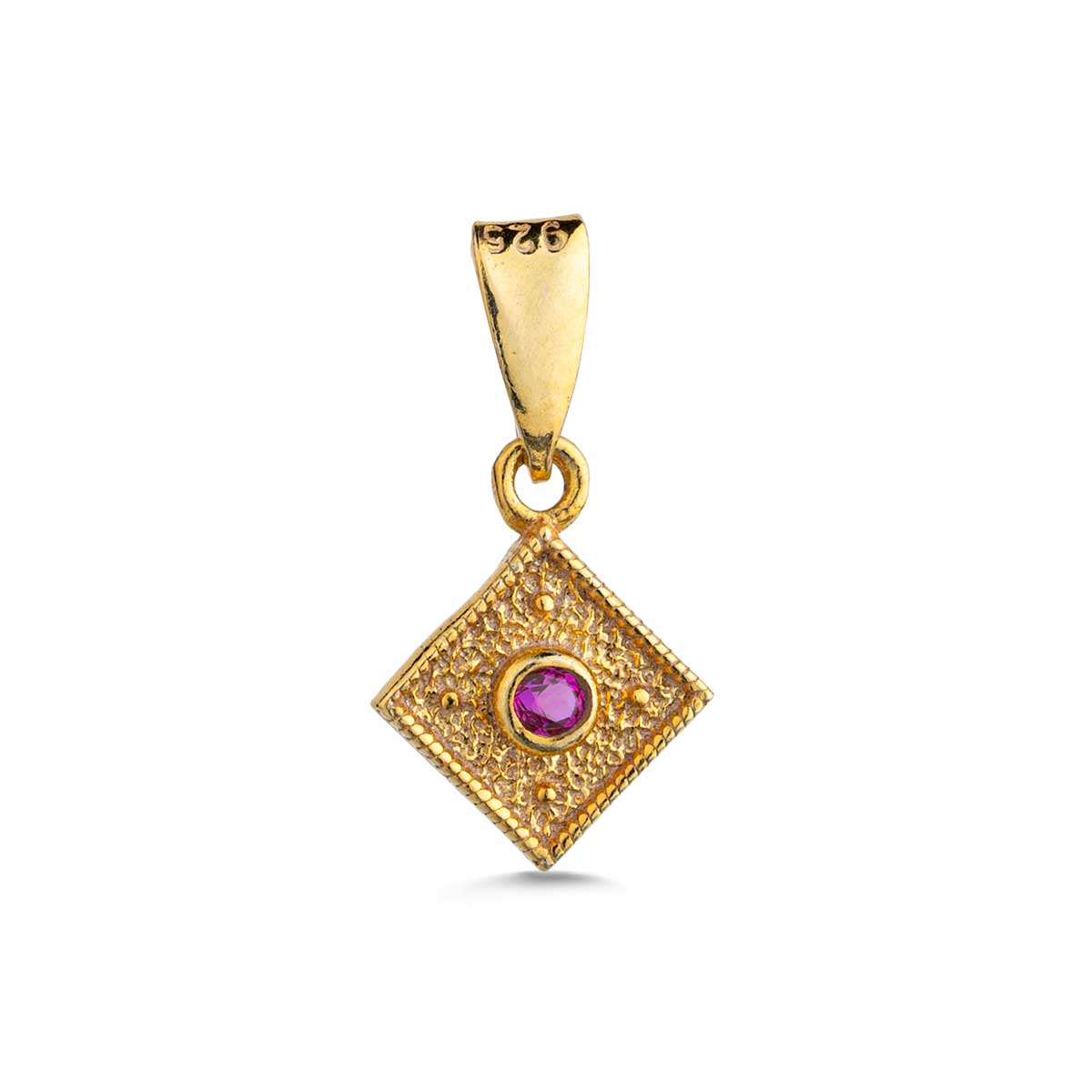 Byzantine Rhombus in 925 Sterling Silver Gold Plated with Zircon Stone