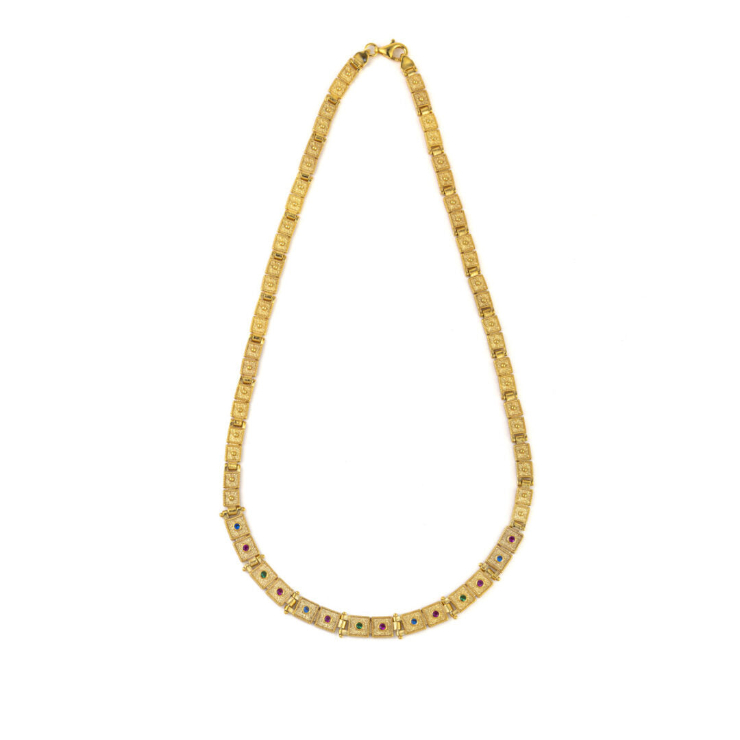 Byzantine Necklace with Zircon - Sterling Silver Gold Plated