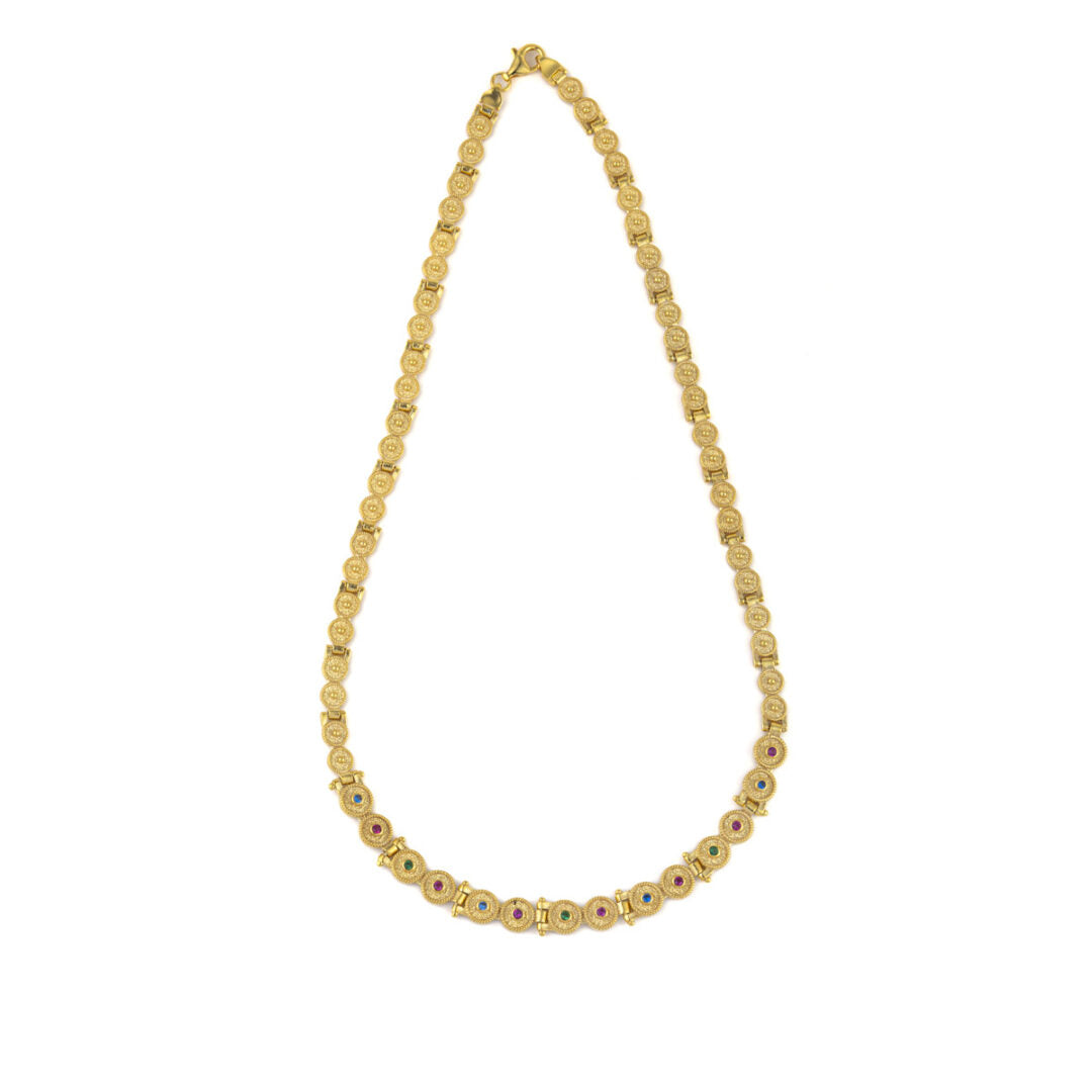 Byzantine Round Necklace with Zircon - Sterling Silver Gold Plated