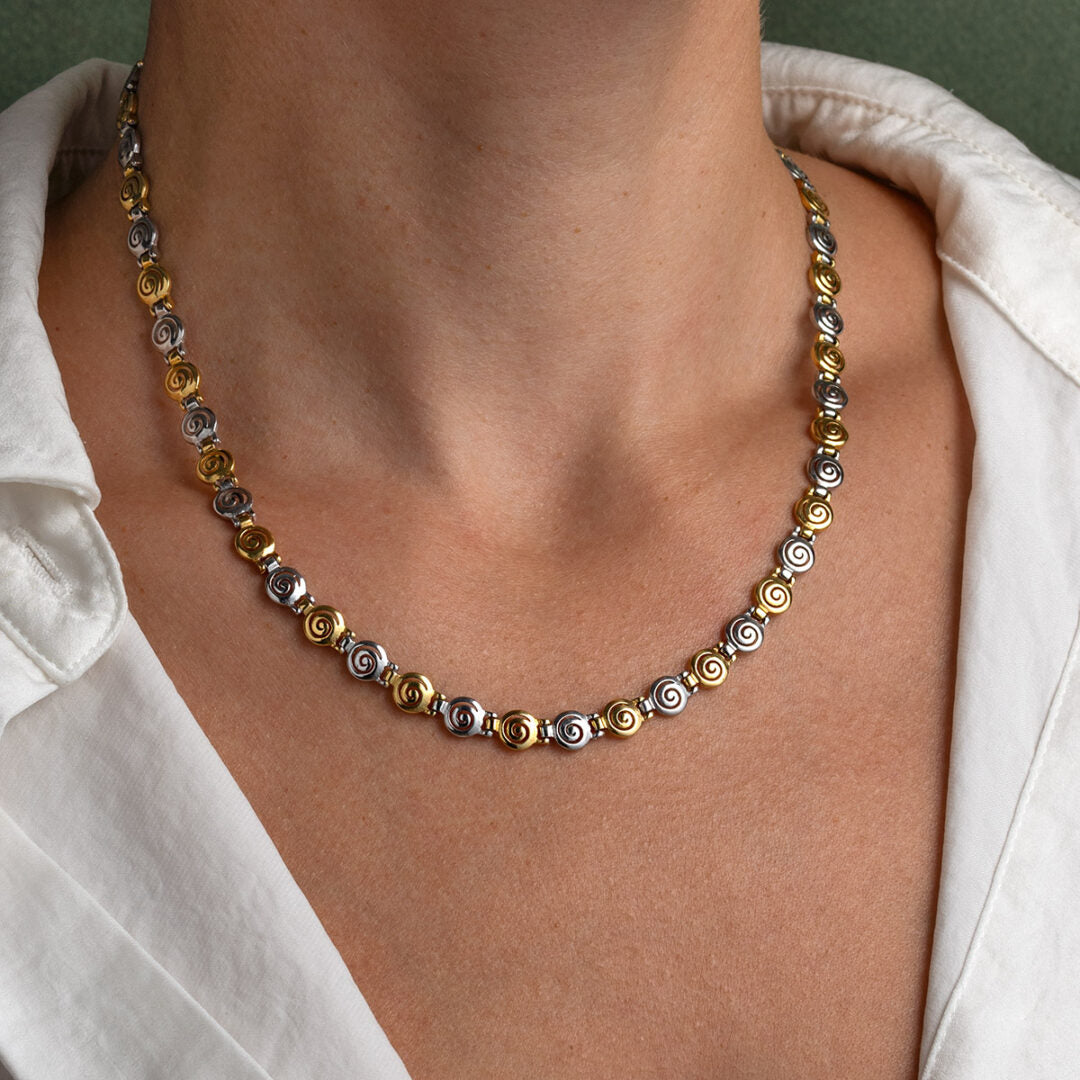 Δίχρωμο Κολιέ Σπείρα από Ασήμι 925