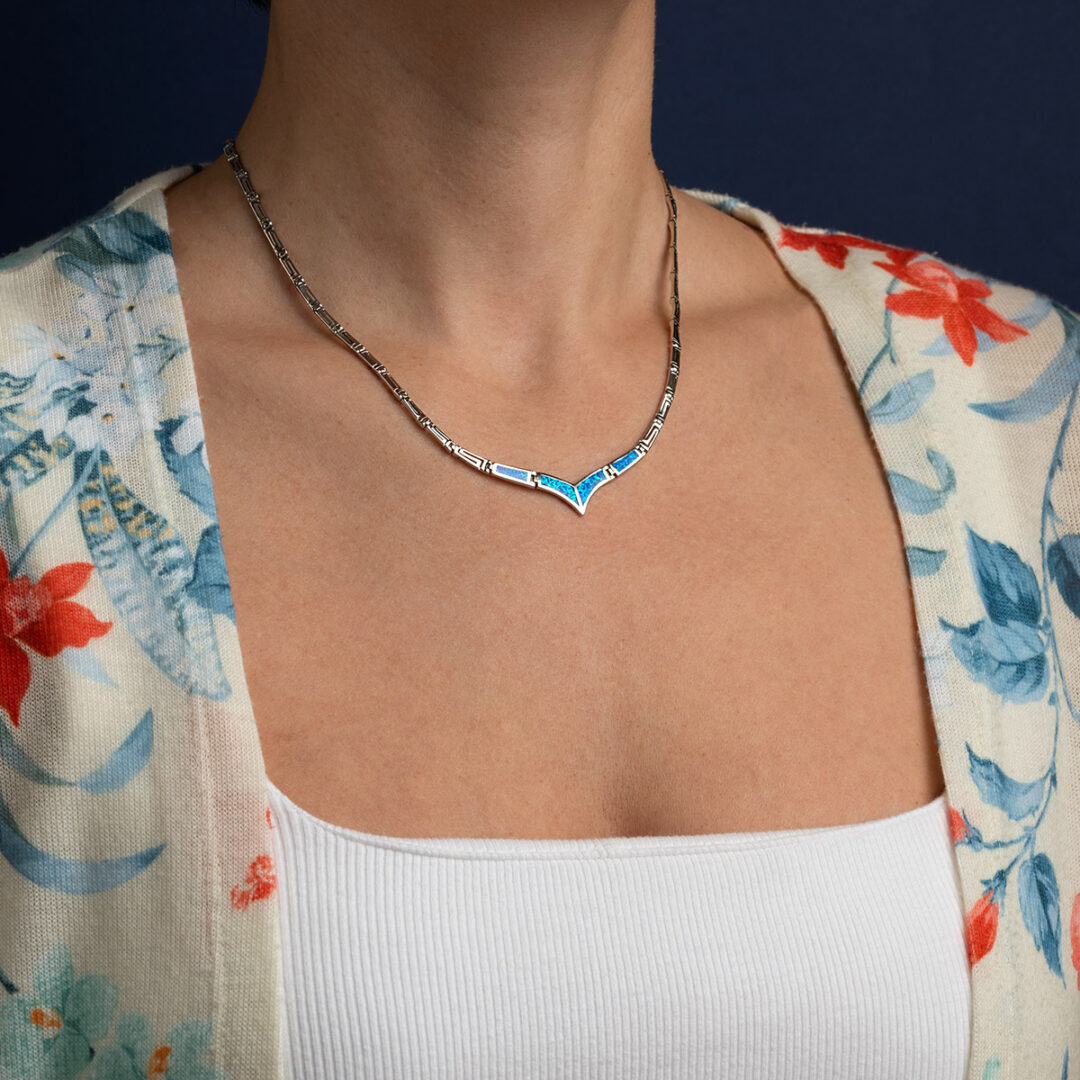 Meander - Blue opal silver necklace