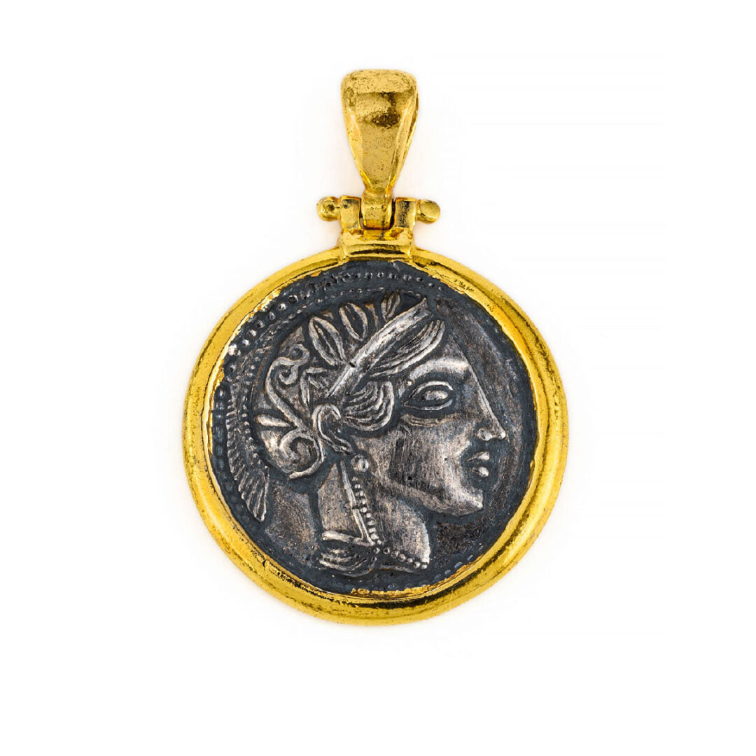 Ancient Greek Coin Pendant with Goddess Athena