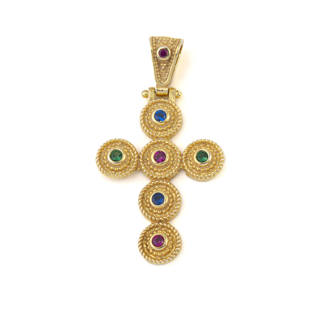 Byzantine Circles Cross - 925 Sterling Silver Gold Plated