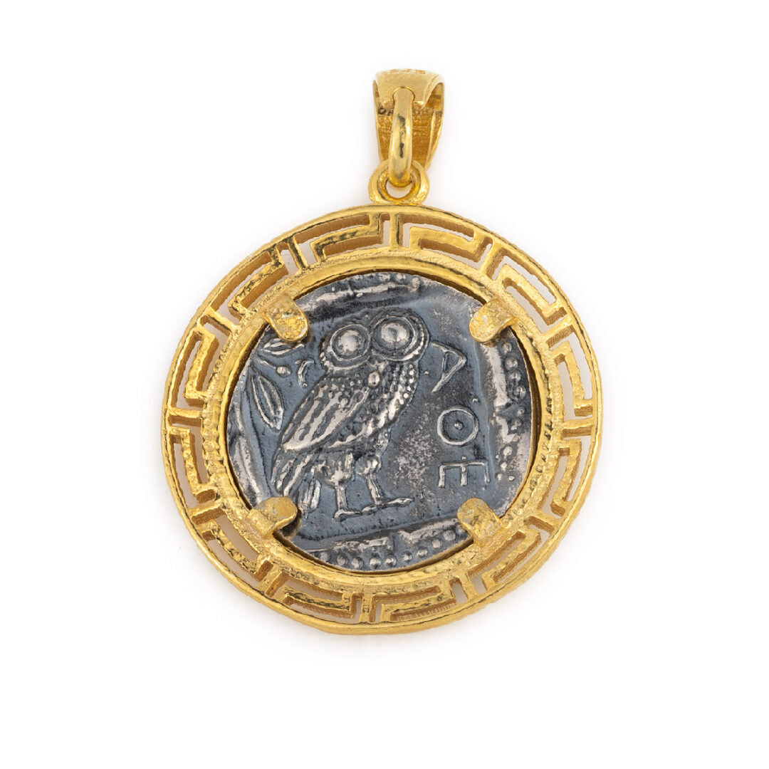 Gold Plated Athena Greek Goddess Coin Pendant