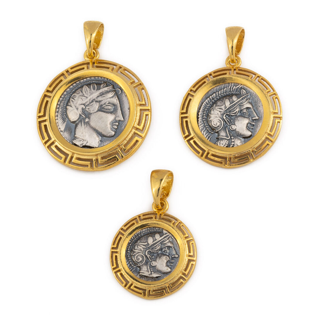 Gold Plated Athena Greek Goddess Coin Pendant
