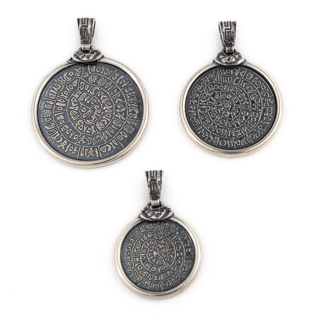 Greek Phaistos Disc Pendant - Sterling Silver