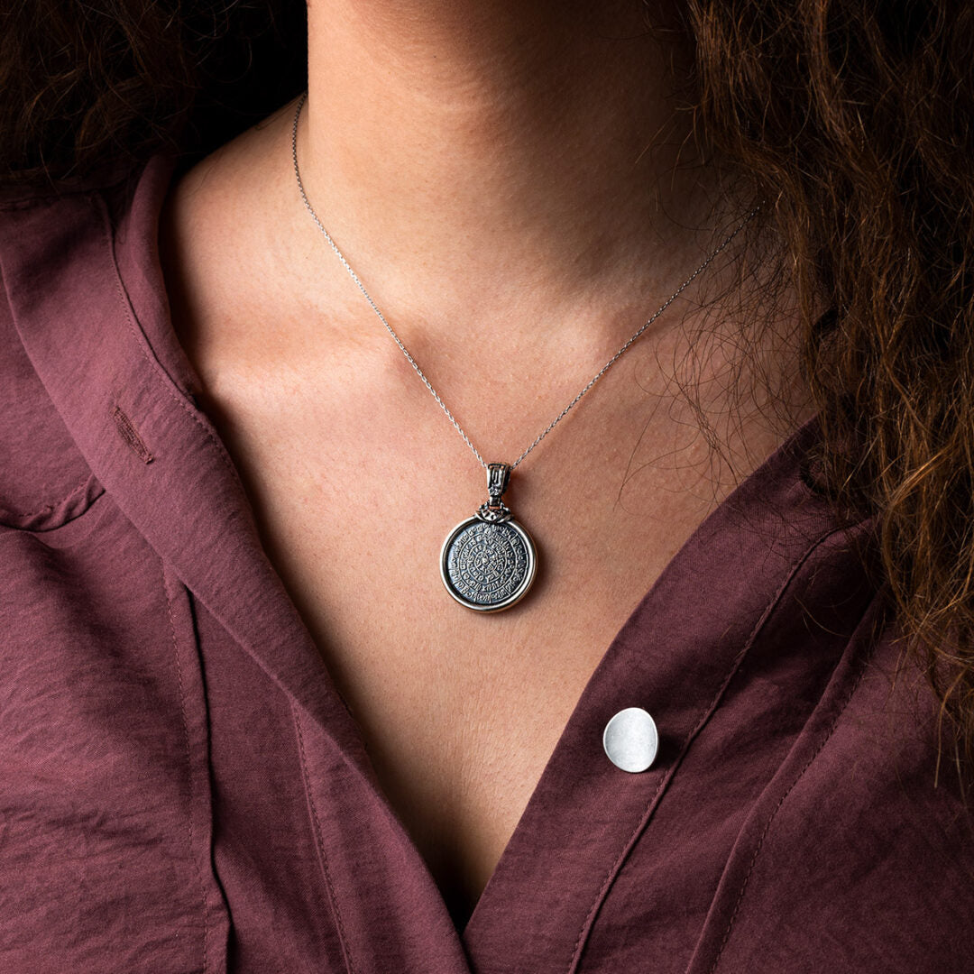 Greek Phaistos Disc Pendant - Sterling Silver