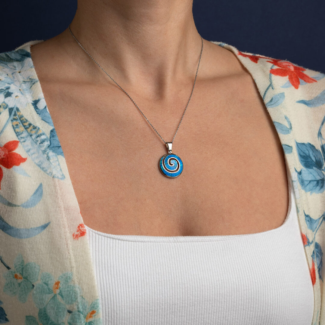 Spiral Pendant - 925 Sterling Silver with Opal