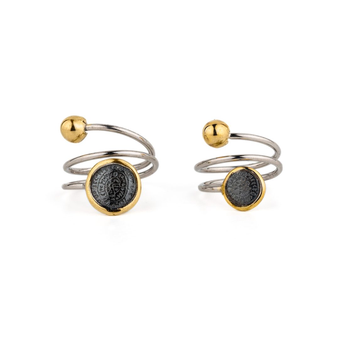 Adjustable Phaistos Disc Ring – Sterling Silver Gold Plated