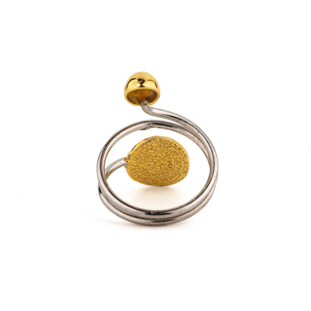 Adjustable Phaistos Disc Ring – 925 Sterling Silver and Gold Plated