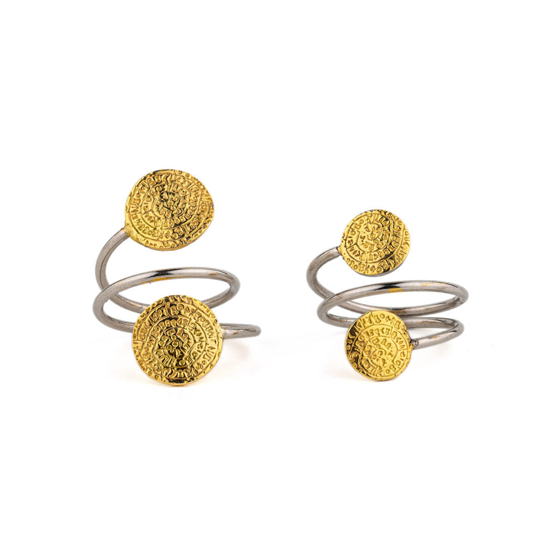 Double Phaistos Disc Ring – Sterling Silver and Gold Plated