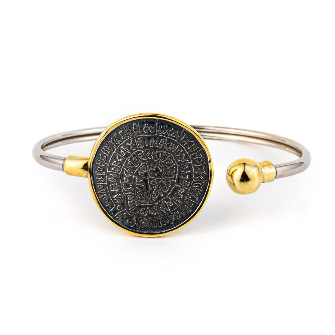 Phaistos Disc Hinge Bracelet - 925 Sterling Silver and Gold Plated