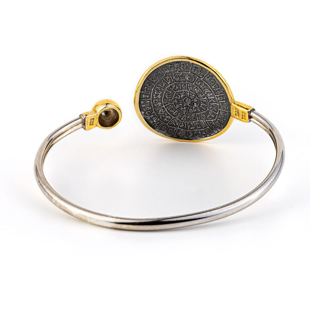 Phaistos Disc Hinge Bracelet - 925 Sterling Silver and Gold Plated