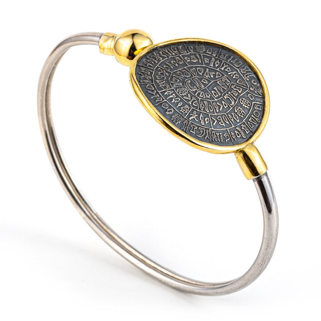 Phaistos Disc Hinge Bracelet - 925 Sterling Silver and Gold Plated