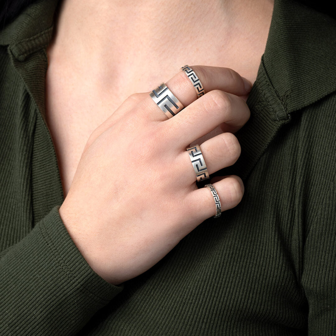 Sterling Silver Greek Key Meander Ring