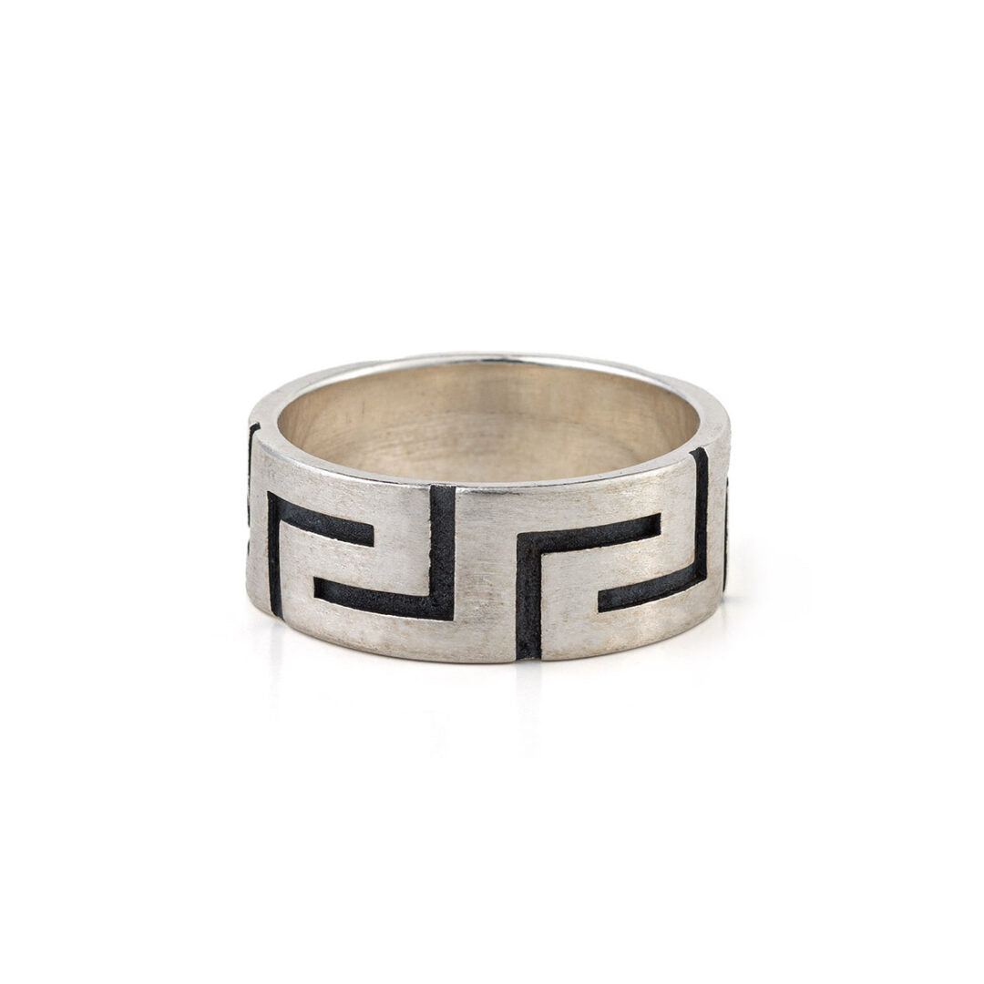 Greek Key Design Ring Sterling Silver