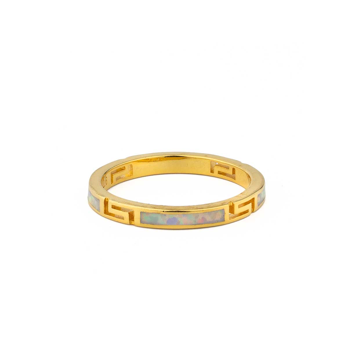 Meandros Ring in 925 Sterling Silver with White Opal