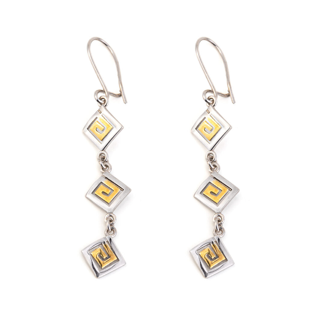 Triple Greek Key Drop Earrings