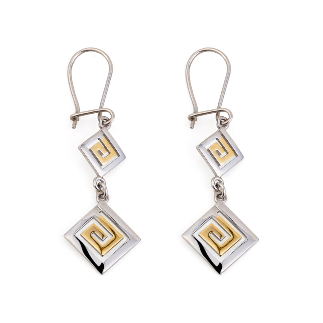 Double Greek Key Drop Earrings