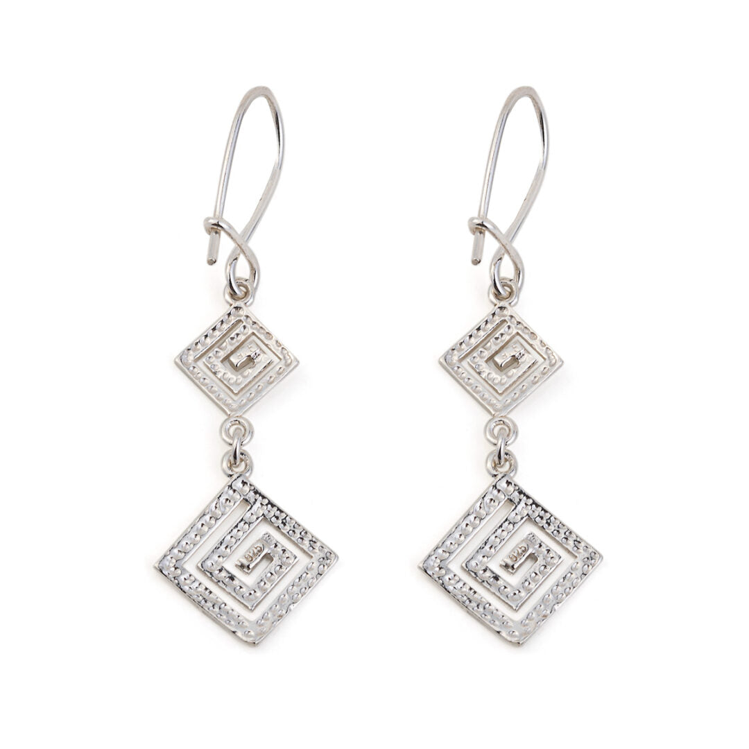 Double Greek Key Drop Earrings – 925 Sterling Silver