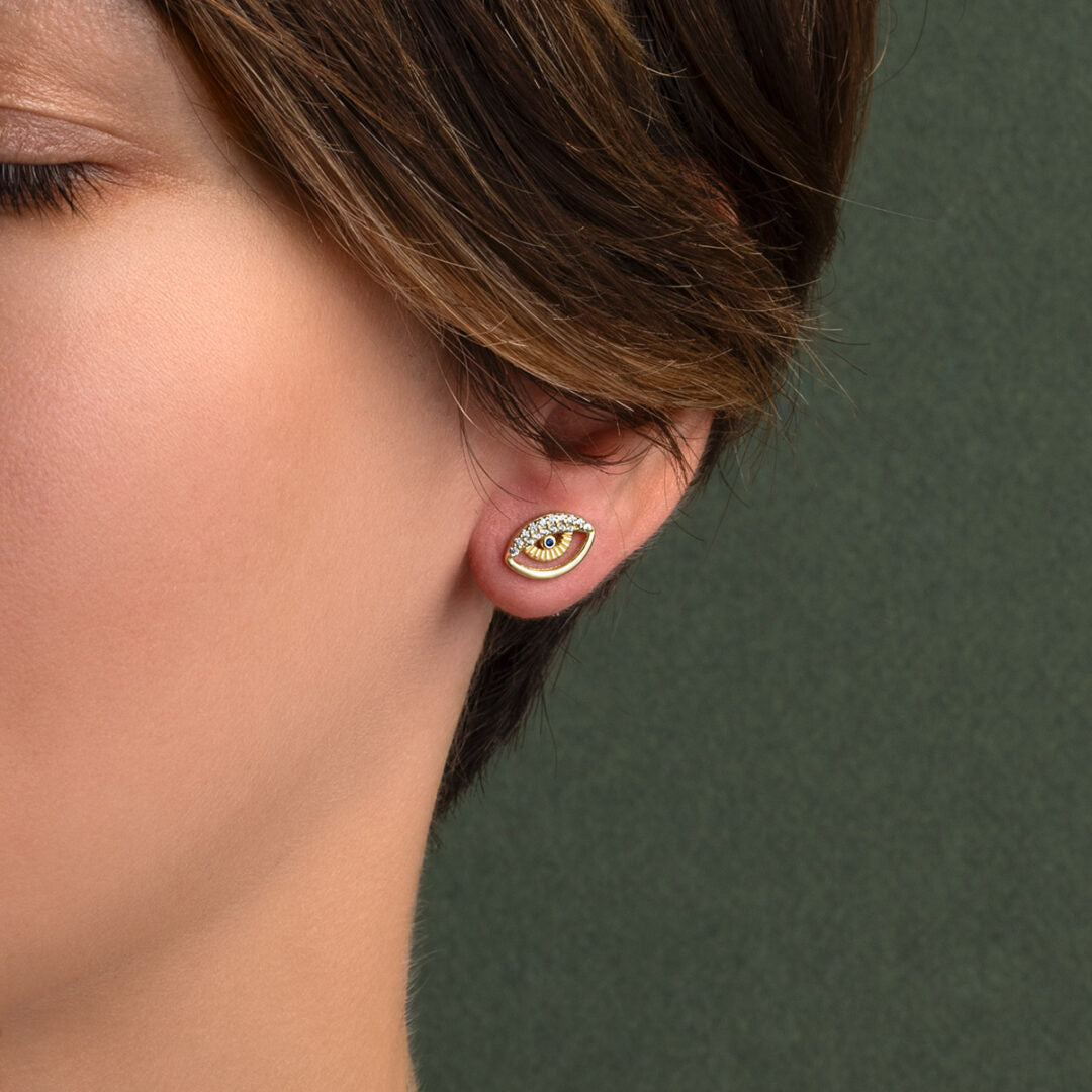 Tiny Eye Stud Earrings - 925 Sterling Silver and Gold Plated